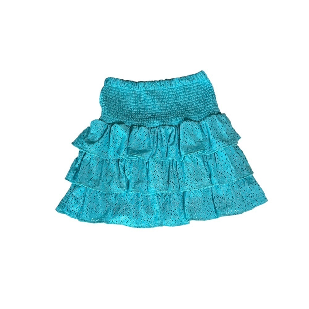 MICHAEL Michael Kors Women's Eyelet Tiered Skirt in Turquoise Size M